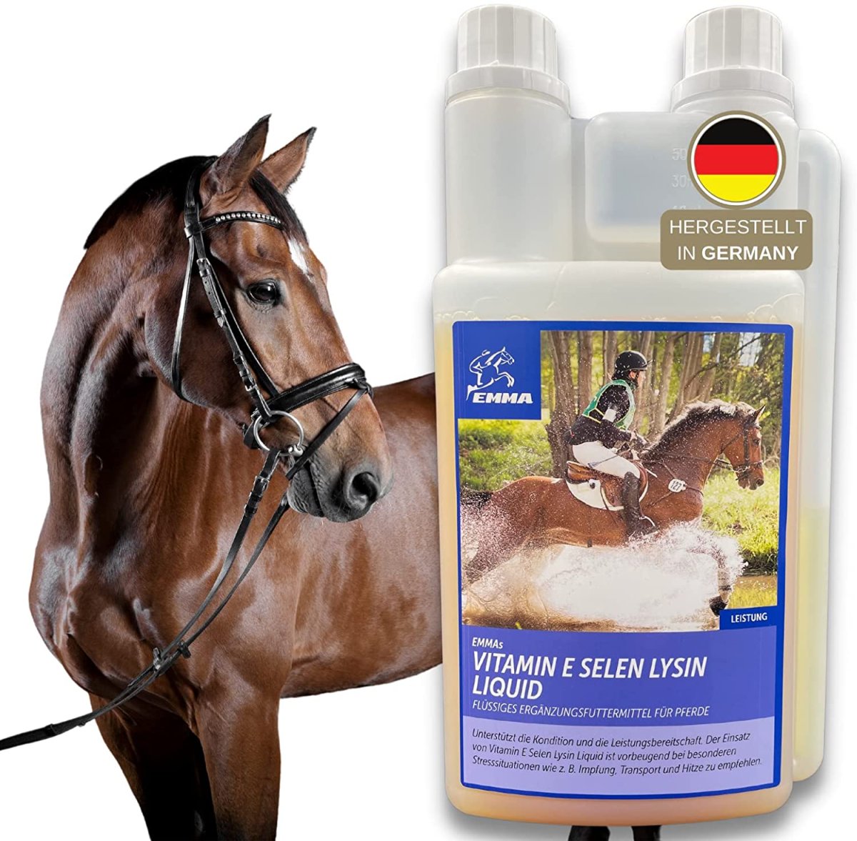 *® Vitamina E Selenio per cavalli alimentazione dei cavalli + alimentazione supplementare più selenio e lisina, selenio Vitamina E per muscoli e metabolismo 1 litro - immagine 2