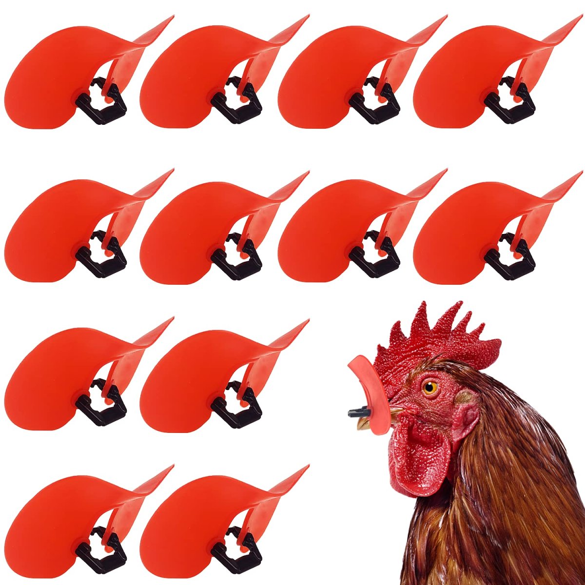 12 occhiali extra large per occhi di pollo (lenti morbide) anti-picchiettanti, senza bulloni, per pollo, pollame, strumento riutilizzabile per proteggere il cortile agricoltura - immagine 2